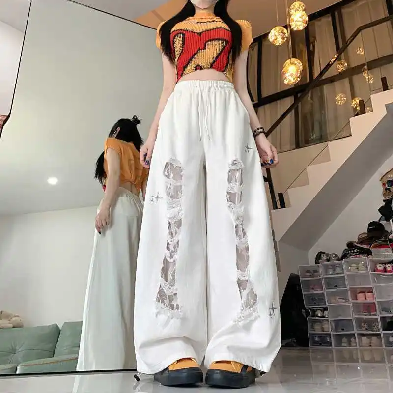 

Hip-hop Brand Sticker Ripped Jeans Women's Dance Trousers Design Sense Jazz Babes Casual Pants