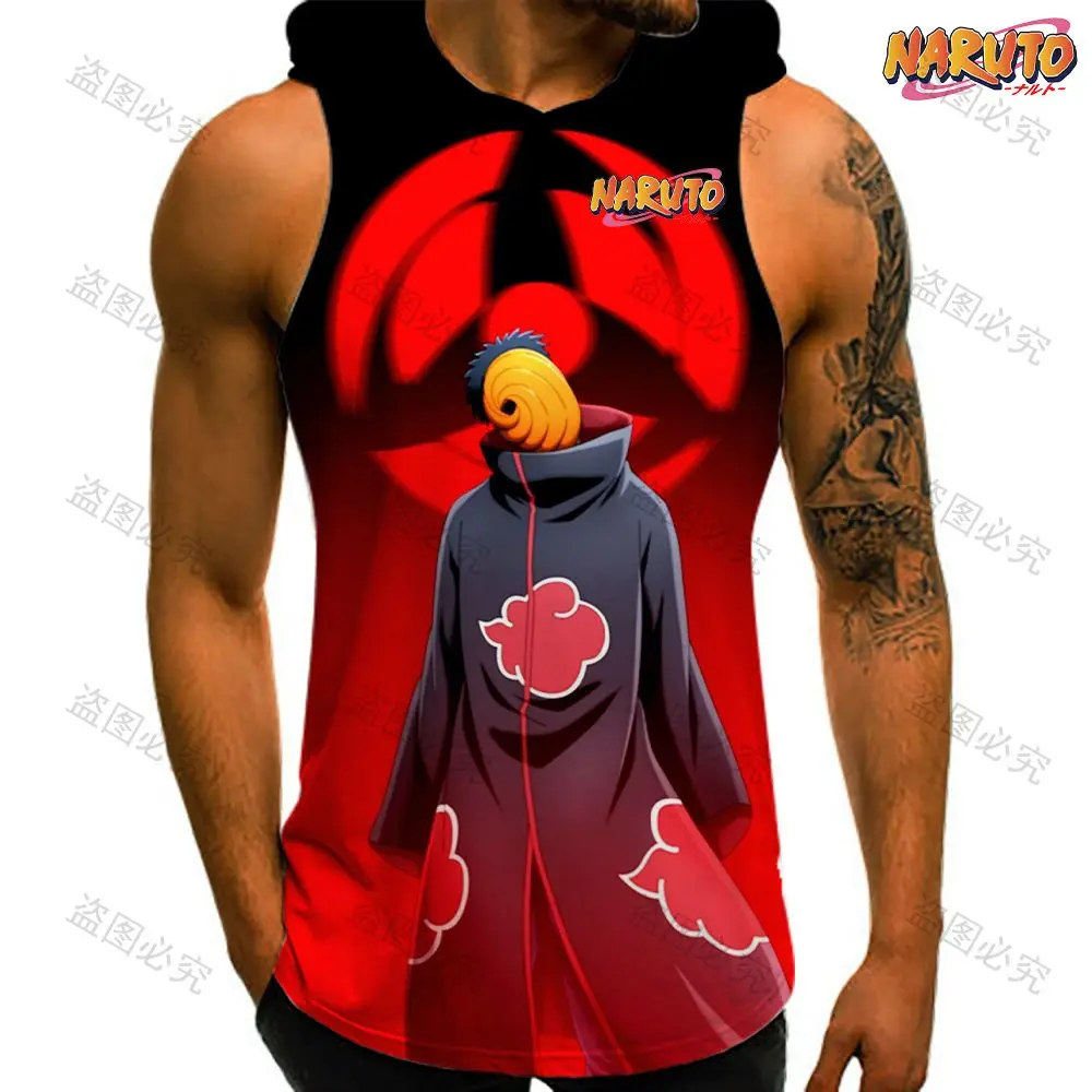 Sleeveless Shirts New Naruto Sportswear for Men Fashion Hooded Vest Man Shirt Hip Hop Clothing Essentials Men's T-shirts Clothes