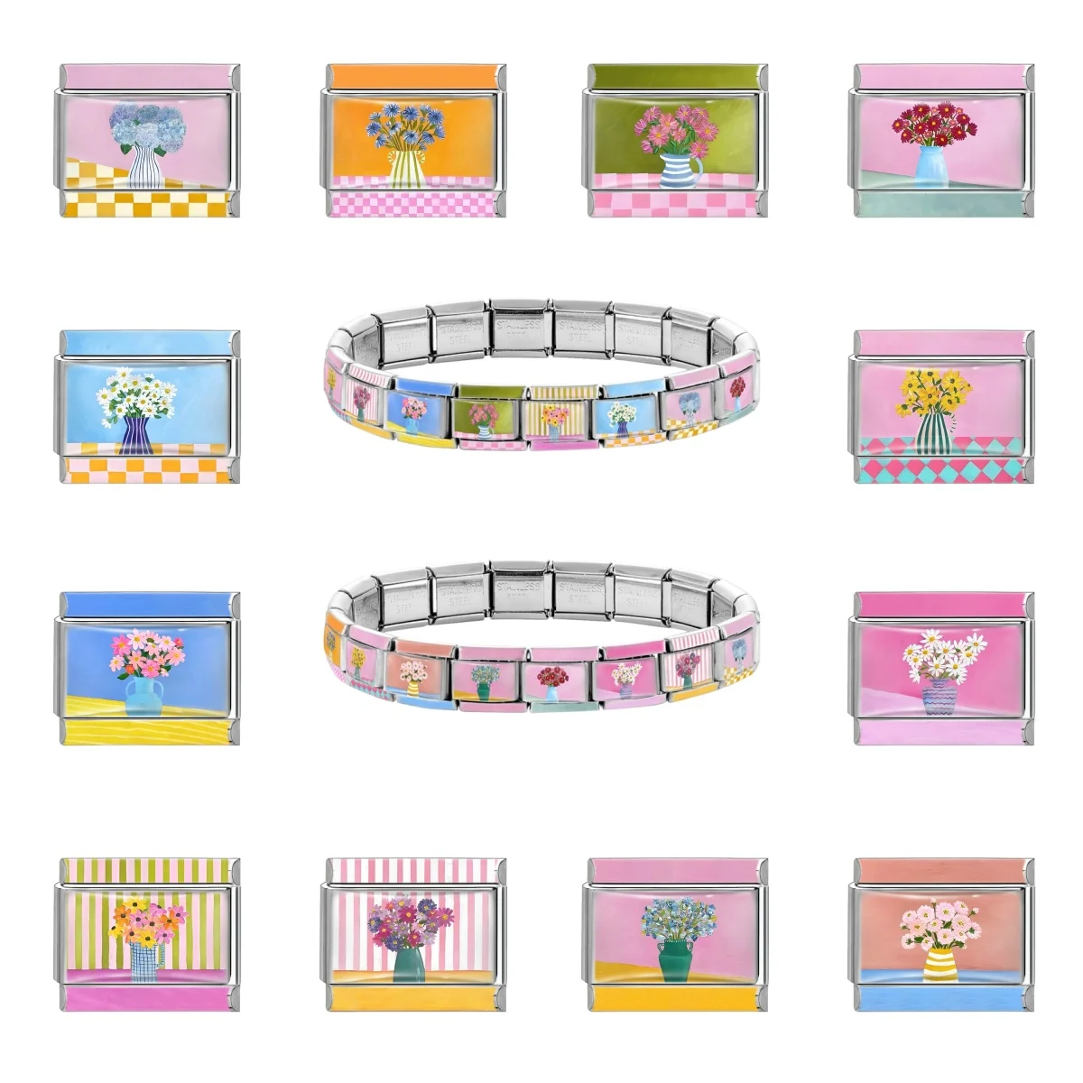 Y2K سحر الباندا الحب البيانو القط كرة القدم الإيطالية سحر الروابط صالح 9 مللي متر سوار الفولاذ المقاوم للصدأ DIY بها بنفسك صنع المجوهرات هدايا عيد الميلاد #1