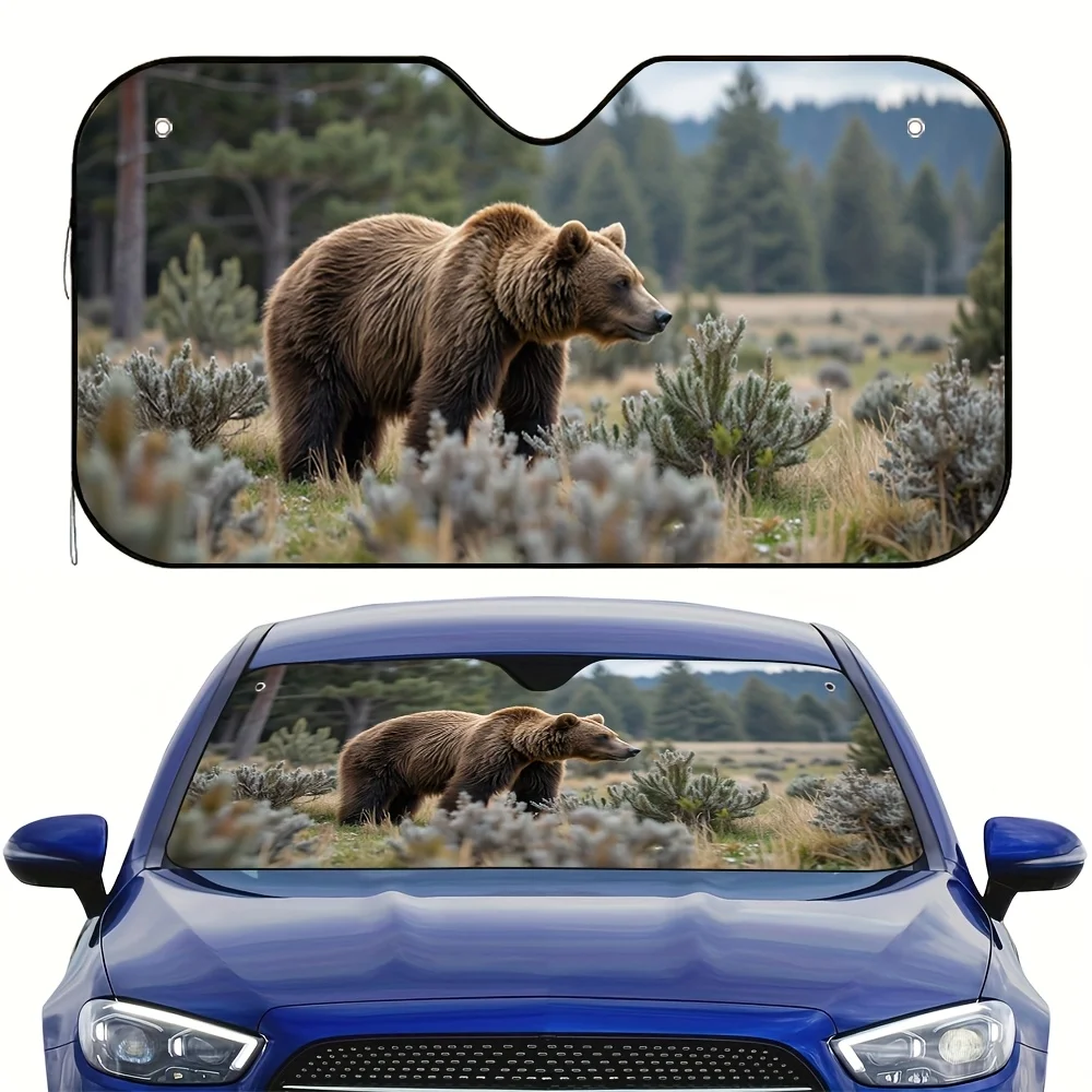 1pc, Forest Grizzly Pattern Car Sun Visor - Perfect For Blocking Sunlight And Lowering Interior Temperature, Suitable For Long-d