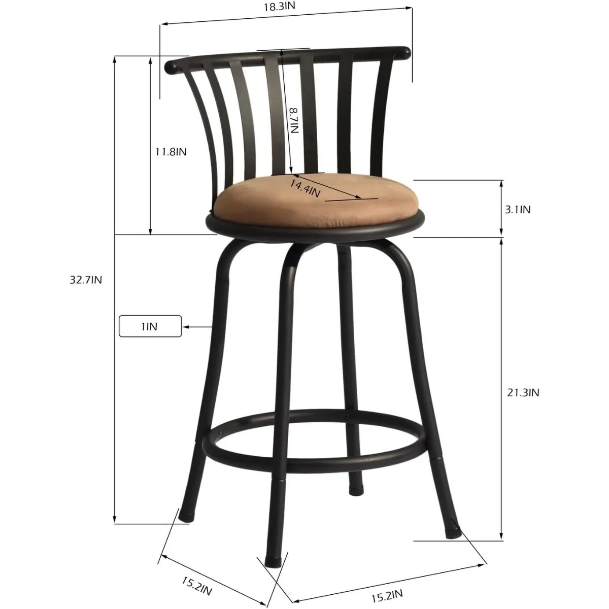 工業用カウンターバースツール2個セット、金属製バック付きスイベルバースツール、カントリースタイル、ファブリックシート、家具、24インチ