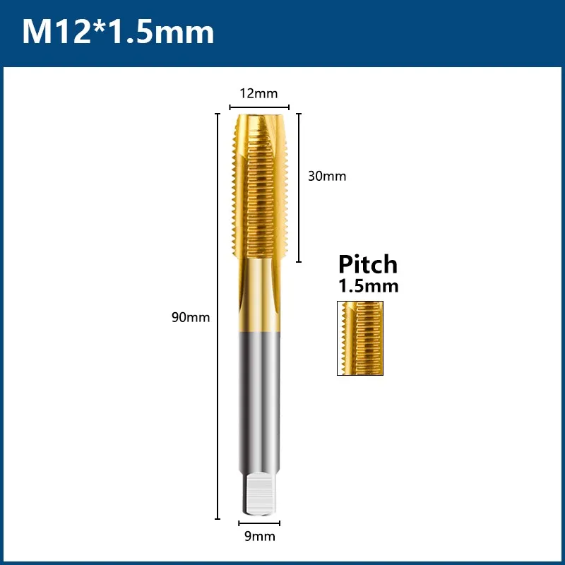 Aceteel 1 7/8-12 UN Titanium-Coated HSS Machine Tap – Right Hand Straight Flute Thread Tap For Through & Shallow Blind Holes