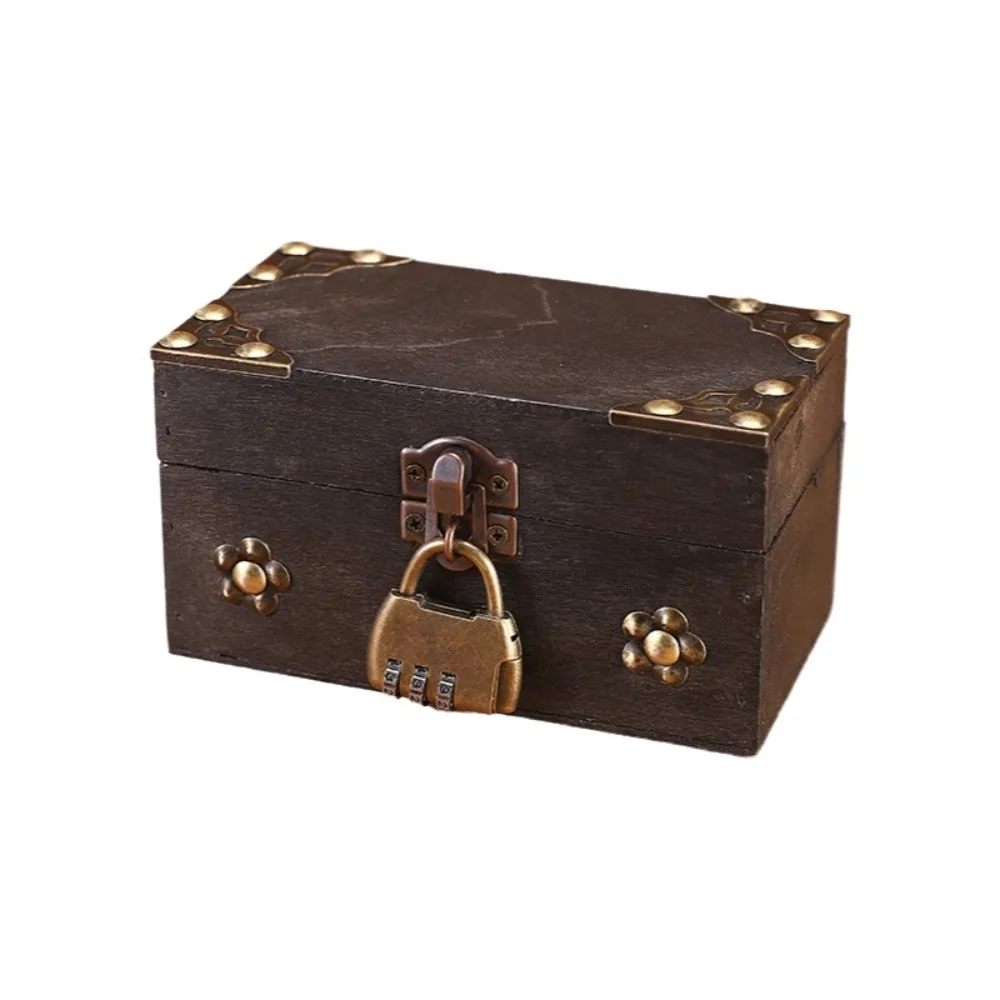 Vintage Multifunctional Treasure Chest Wooden Retro Style Jewelry Storage Box with a Lock Decorative Antique Collection Gift Box