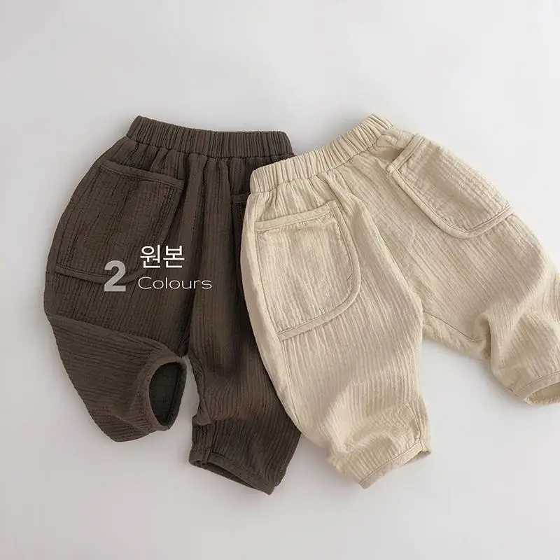 Summer Children\'s Casual Pants Cotton Hemp Pants Korean Baby Boy and Girls Cargo Pants Kids Clothes