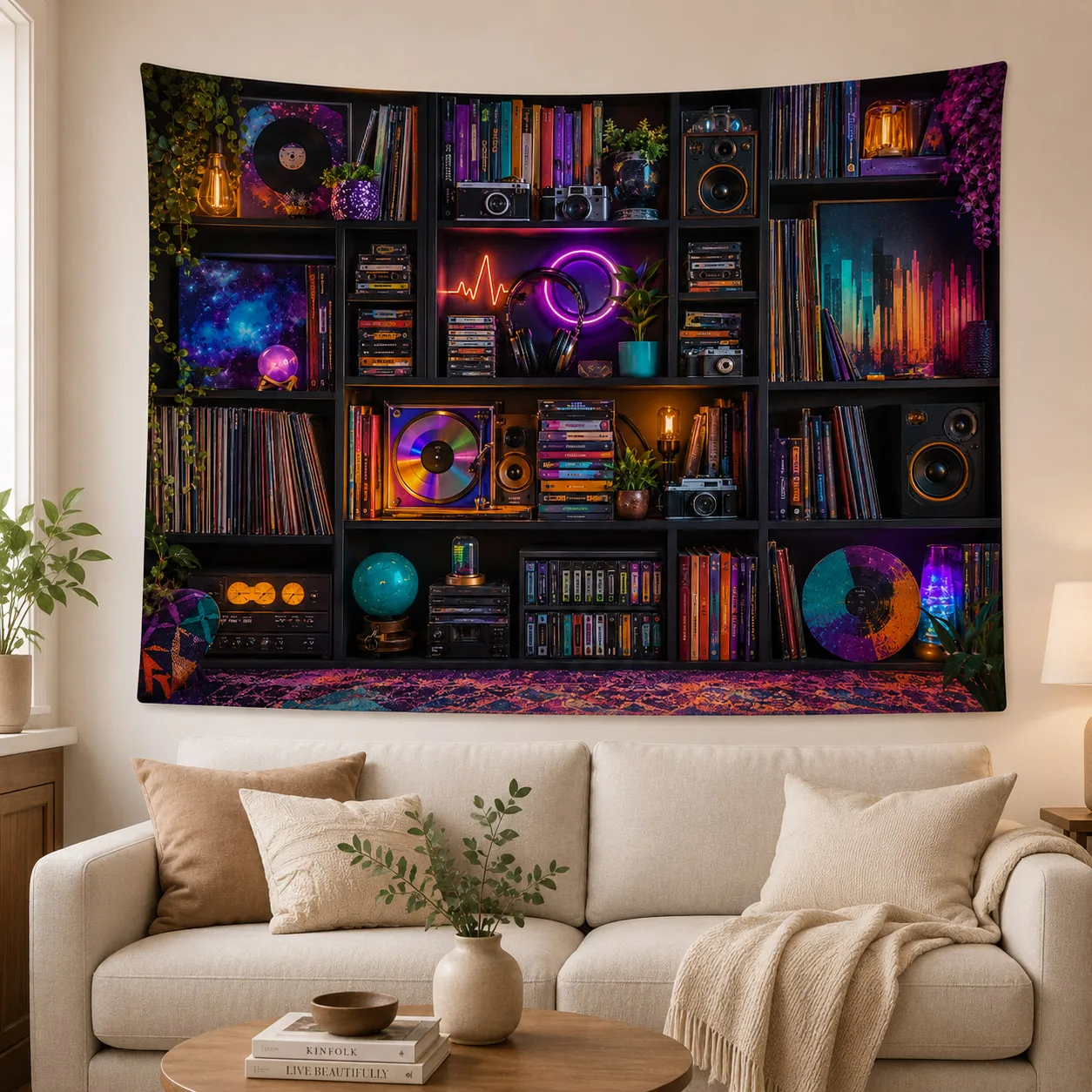 Cyberpunk Wall Tapestry Neon Gamer Room Decor Retro DJ Equipment Wall Hanging Music Studio Backdrop Fabric Tapestries