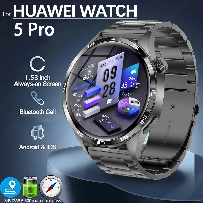 

2025 New For Huawei Smart Watch Men Watch 5 Pro AMOLED HD Screen Bluetooth Call NFC Health Monitoring GPS Tracker Smartwatch Men