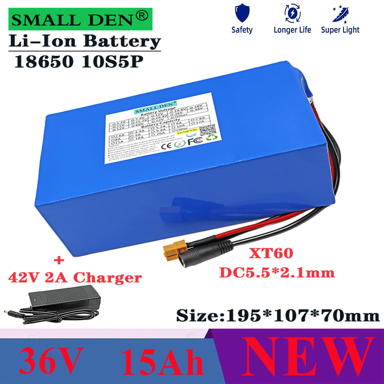 Original A-grade 18650 lithium battery pack 36V 15A 250w-750w motor with built-in 30A BMS