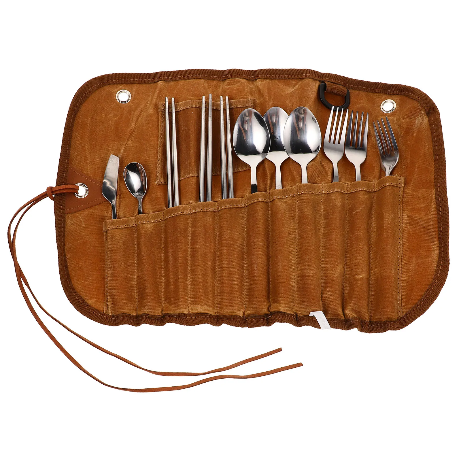 

1 Set Camping Utensils Set Outdoor Cutlery Bag Stainless Steel Spoon Fork Chopsticks Kit Picnic Tableware Portable Traveling
