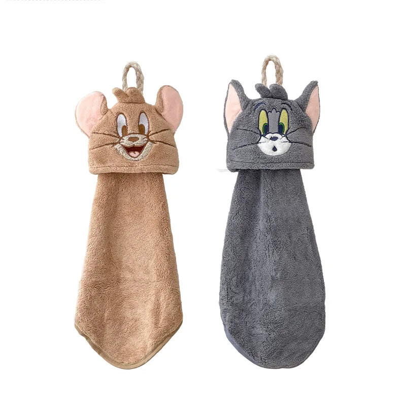 New Tomed and Jerries Cute Cat and Mouse Coral Velvet Soft Hand Towel Anime Cloth Hanging Cloth Kitchen Accessories Kids Gifts