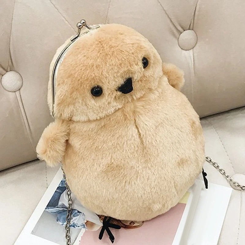 Little Chicken Toy Wallet Women Plush Shoulder Bag Ladies Silver Chains Handbags Soft Fur Animal Bags Chick Crossbody Purse New