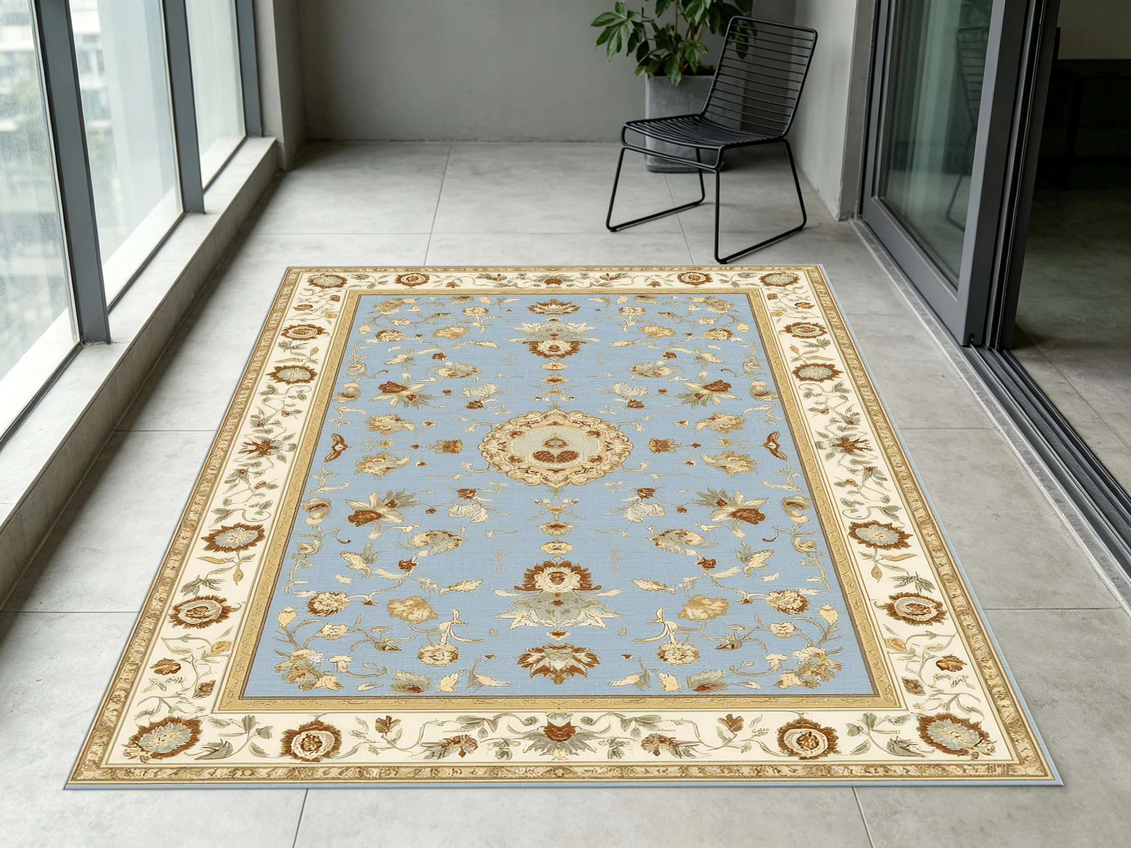 2D Velvet Carpet, Light Blue and Beige 2D Velvet Carpet with European Vintage Floral Patterns   Soft to the Touch, Suitable For...