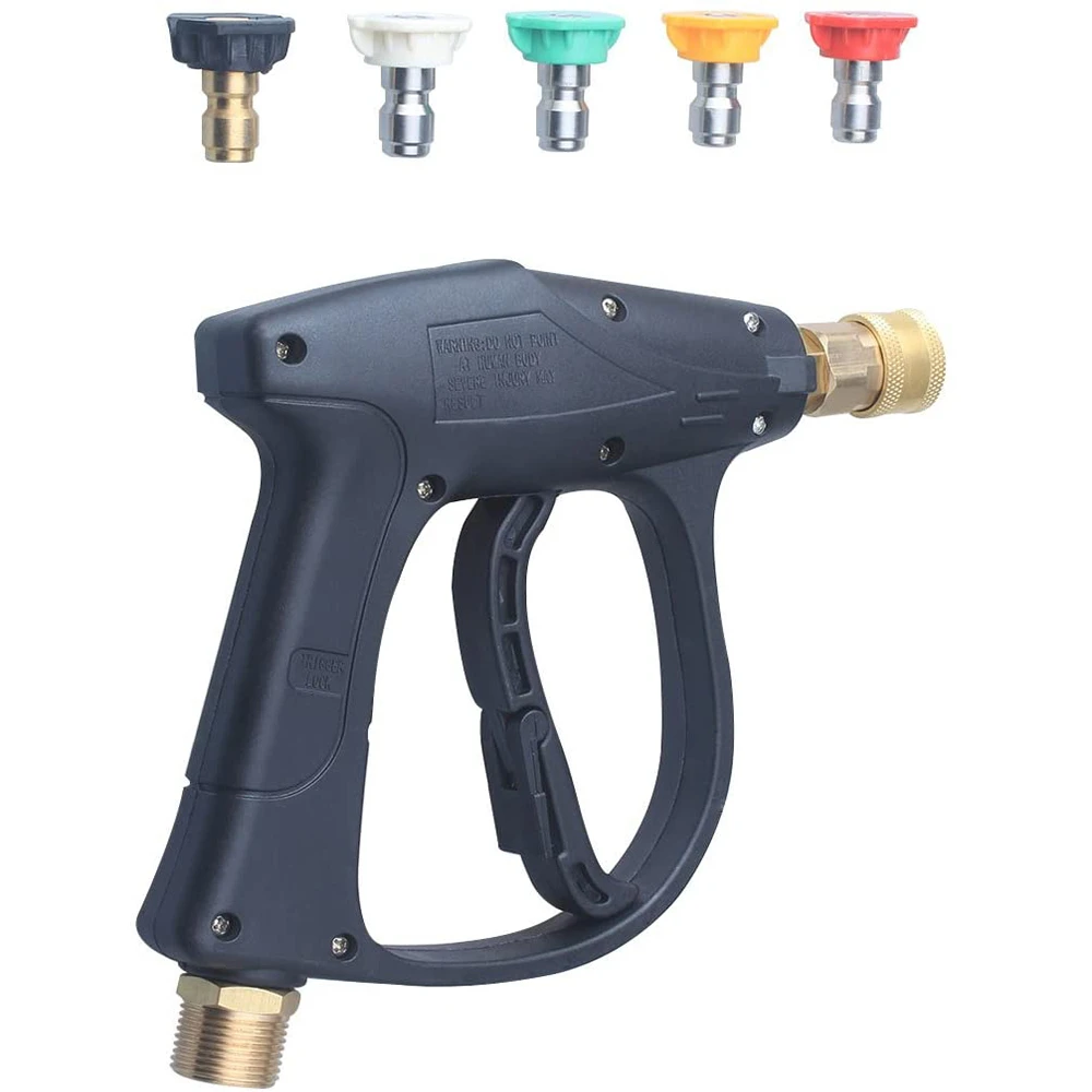 

Short Wand High Pressure Washer Gun for Hot and Cold Water,3000 PSI Max, 5 Pressure Power Washer Nozzles, 3.0 Tips