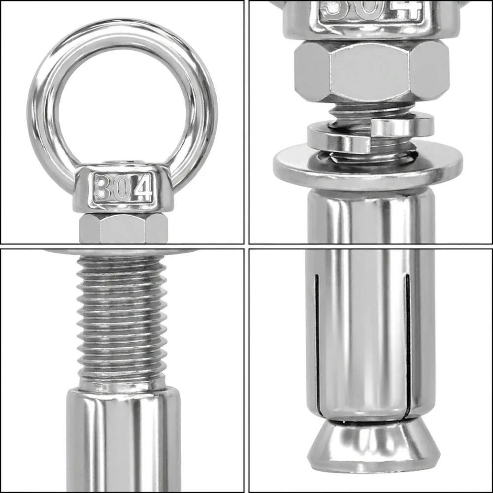 Wall Anchor Eye Screw Expansion Bolt Set 304 Grade Stainless Steel With Ring For Secure Mounting On Brick Stone Cement