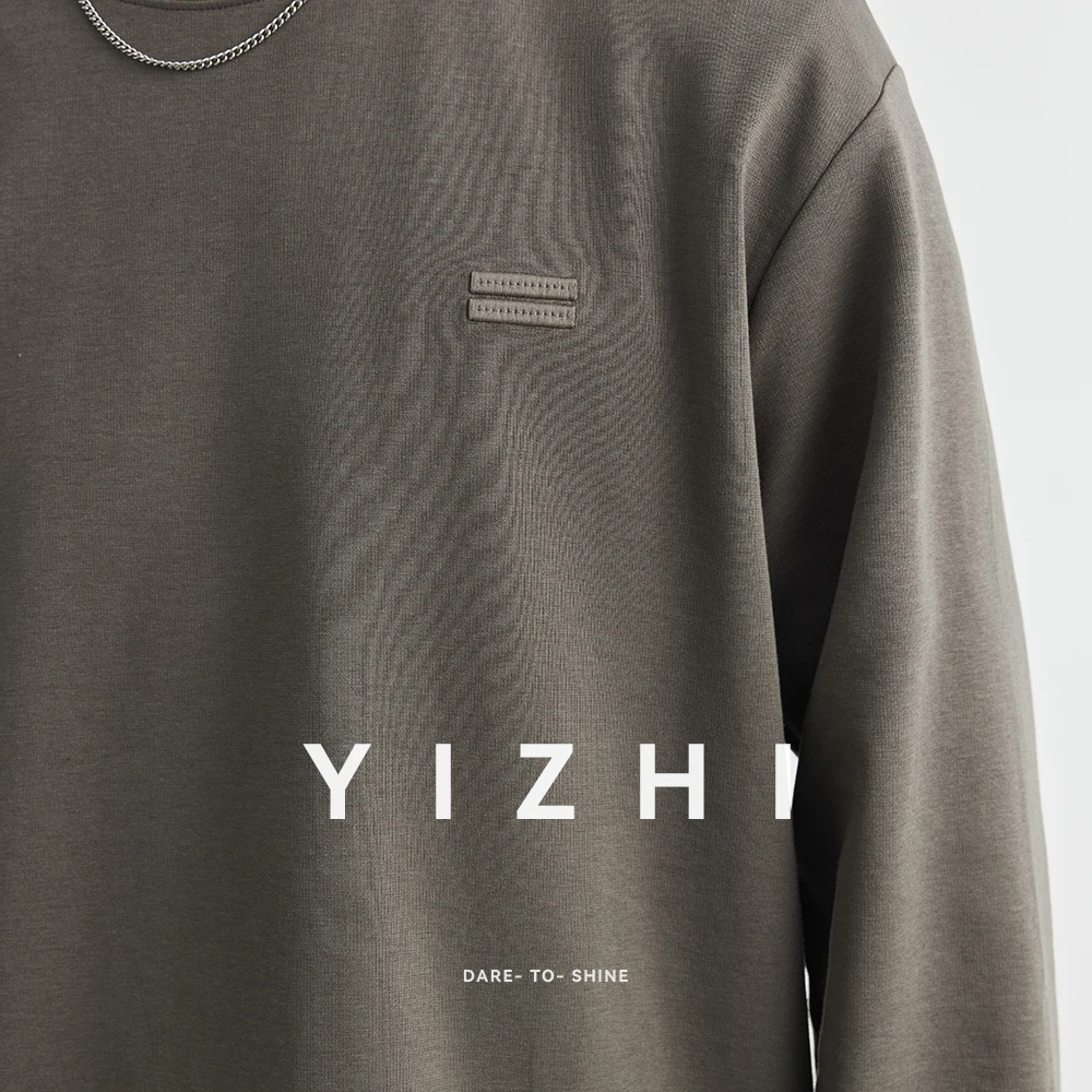 Fashion Men's Round Neck Embroidery Pattern Long Sleeve T-shirt Autumn New Style Solid Color Loose Comfortable Top Quality Men