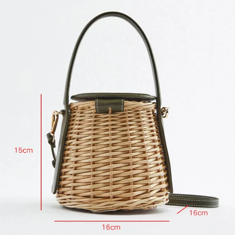 Women Handbag Drowstring Straw Beach Bag Summer Woven Bucket Crossbody Shoulder Bags Bohemian Female Handmade Rattan Tote