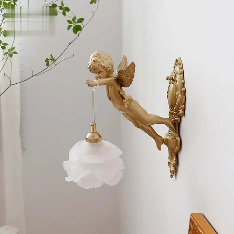 Angel Wings Wall Lights Crystal and Brass Wall Lamp Led Luxurious European Two-piece Interior Decorate Wall Light Bedroom