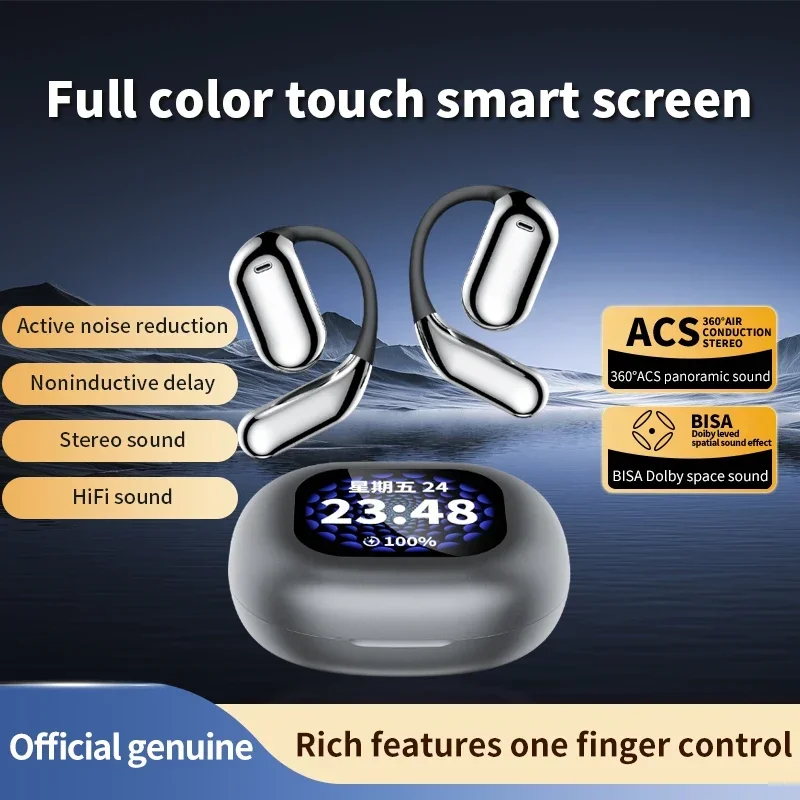 

5.4 Bluetooth Open Ear Mounted LCD Screen Noise Reduction Earphones Full Color Touch Screen Bluetooth Earphones ANC Smart Screen