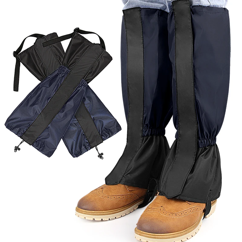 Extended outdoor multifunctional hiking and skiing leg guards with adjustable ankle straps and shoe covers