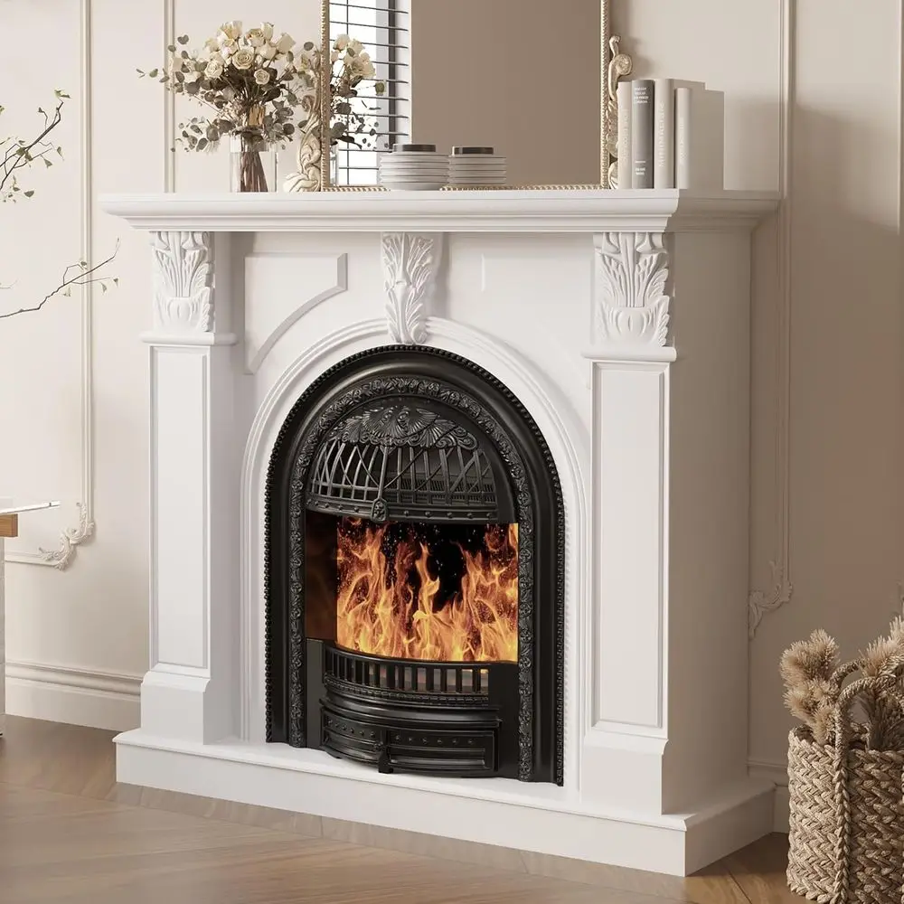 

48'' Electric ireplace with Mantel, Tv Stand with ire Place Heater and Carved Square Column Design Design or Living Room, 48 Inc