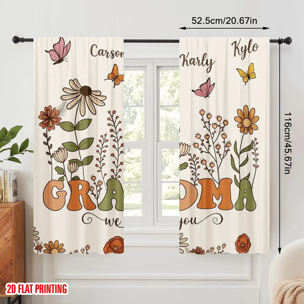2pcs,2D plane printing Minimalist Curtains Grandma Love Art Versatile Polyester (without rod) Home Decor Ldeal for Bedroom