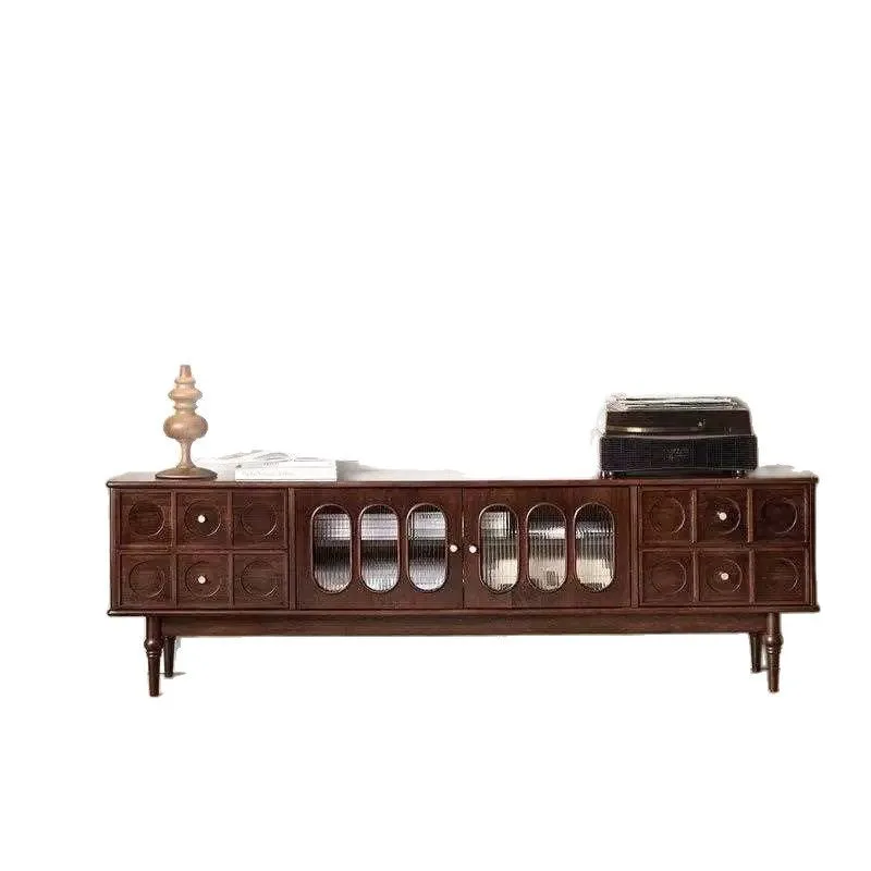 

Nordic simple solid wood coffee table TV combination home living room black walnut floor TV cabinet locker