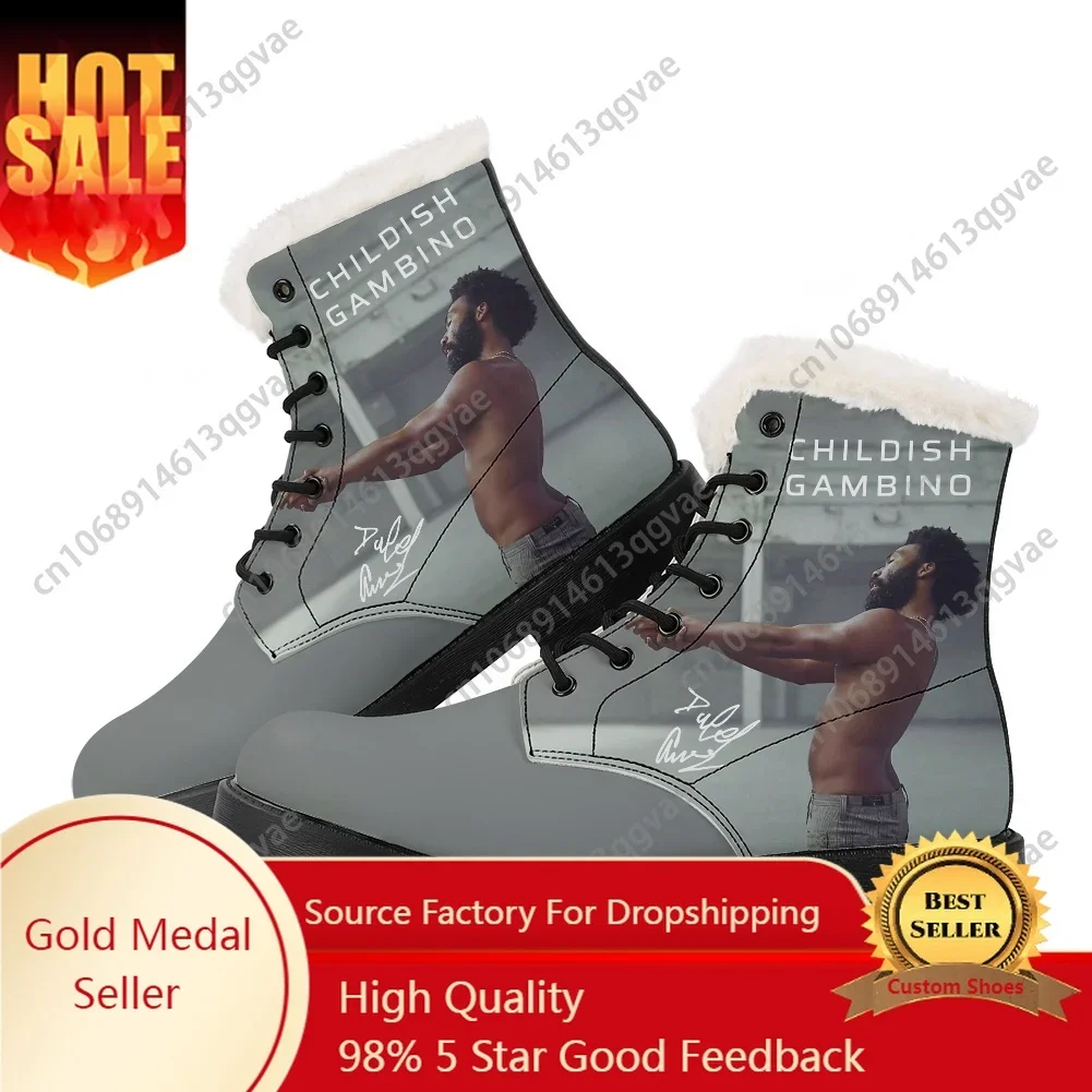 

Childish Music Gambino Awaken My Love Plush Boots Mens Womens Teenager Shoes Casual Boot Light High Quality Couple Custom Shoe