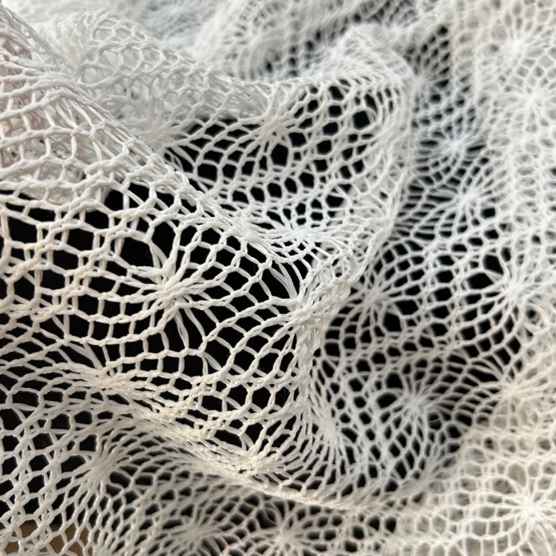 White Mesh Fabric Wave Striped Lace Wedding Hollow Dress Clothing DIY Handmade Sewing Material By The Meter Wholesale Cloth