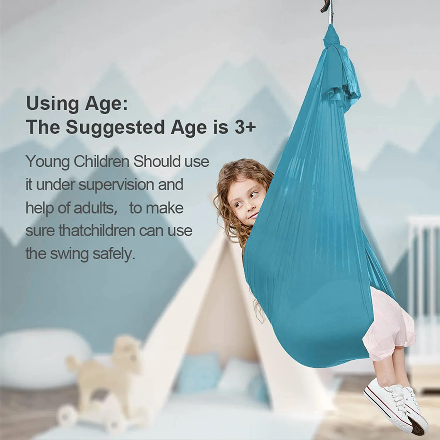 Portable Kids Swing Toy Set Therapy Elastic Hammock Hanging Chair Home Rooms Indoor Yoga Suspension Beds Sensory Autism Kids image 3