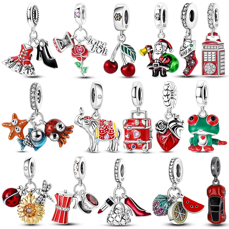 Charms aus 925 Sterling Silber, Rote Serie, Kirsch-Anhänger-Perlen, passend für 3mm Armbänder, Halsketten für Damen, Luxus DIY Schmuckherstellung