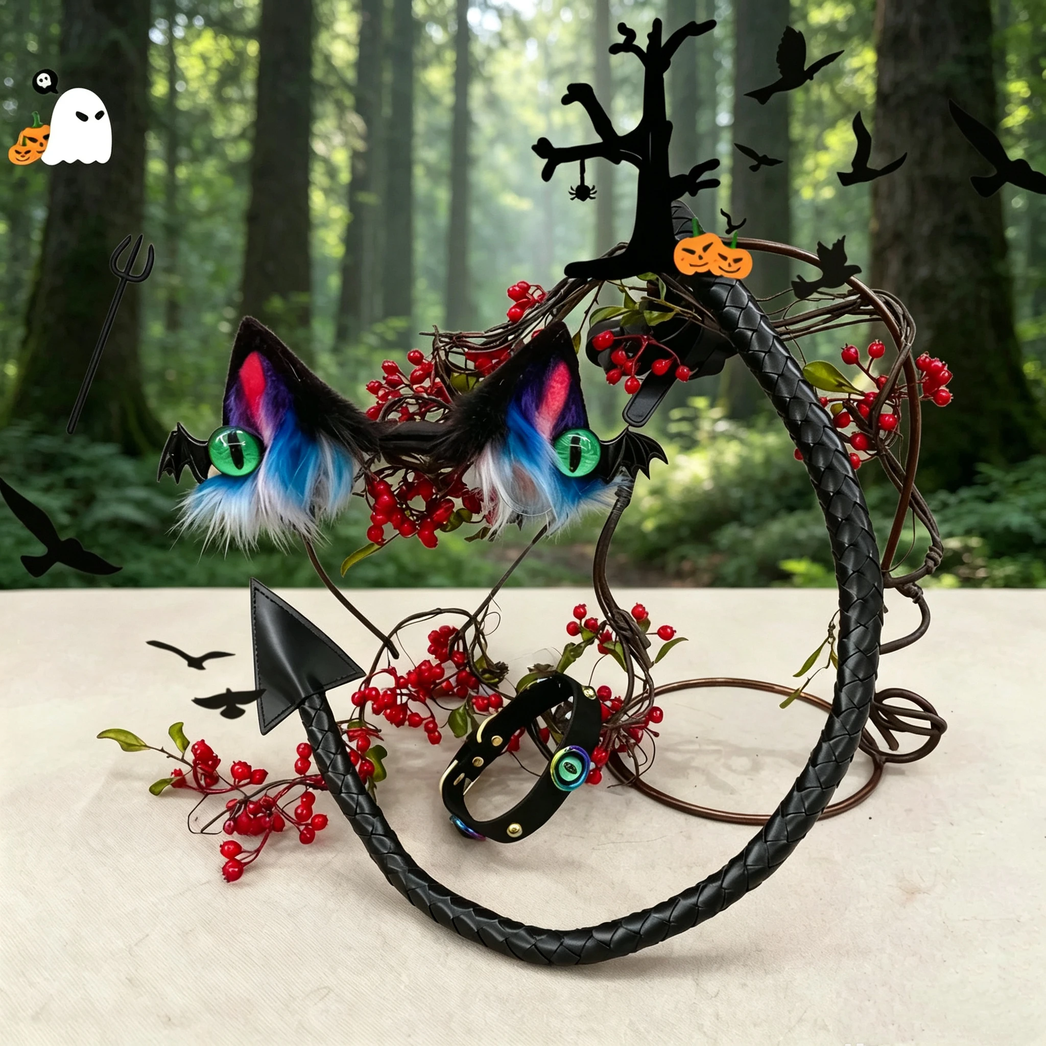 New Hand Made Work Little Devil Ears Hairhoop Tail Set Anime DIY Costume Accessories Cosplay Custom Made Headwear