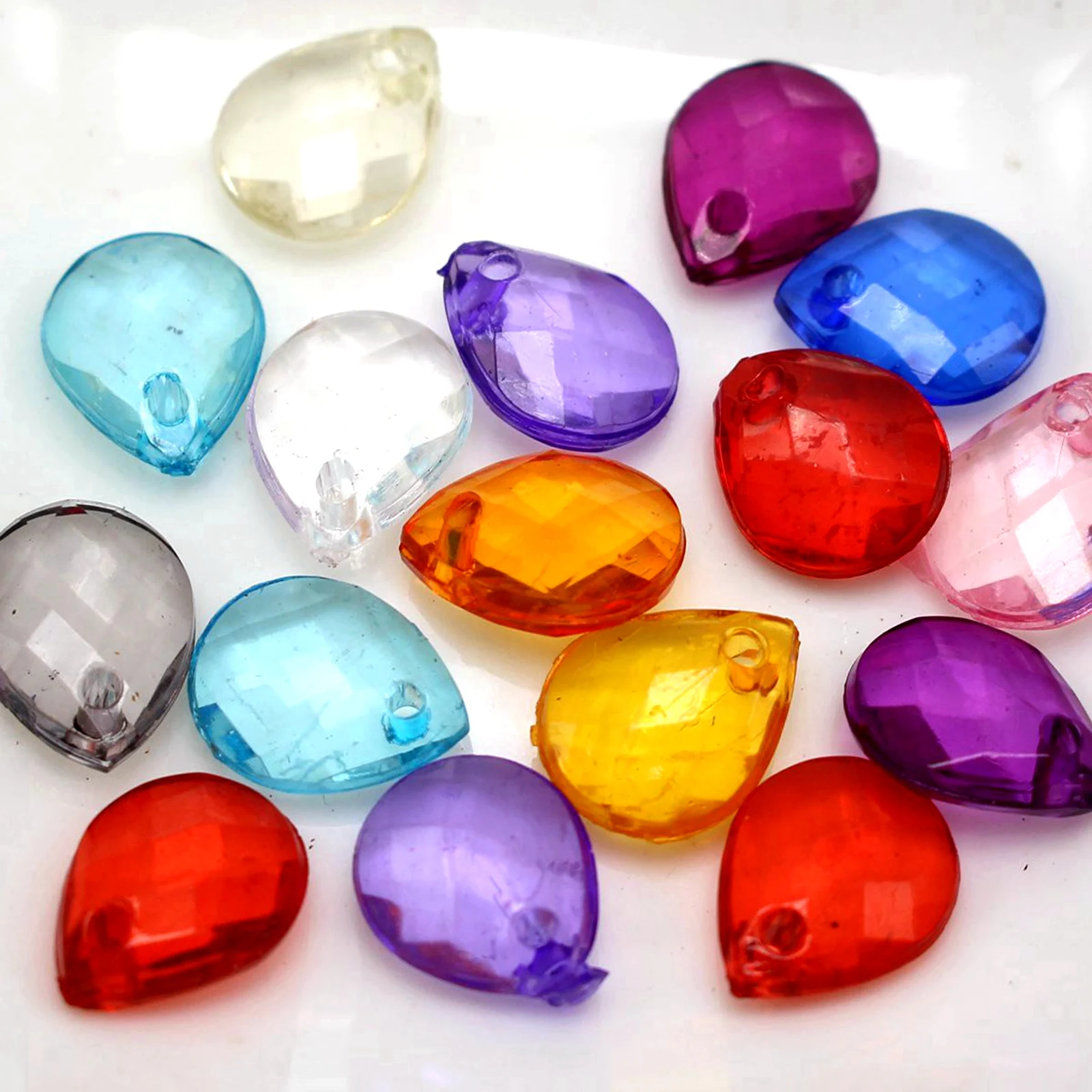 200 Mixed Color Clear Transparent Acrylic Faceted Teardrop Charm Pendants 10X8mm