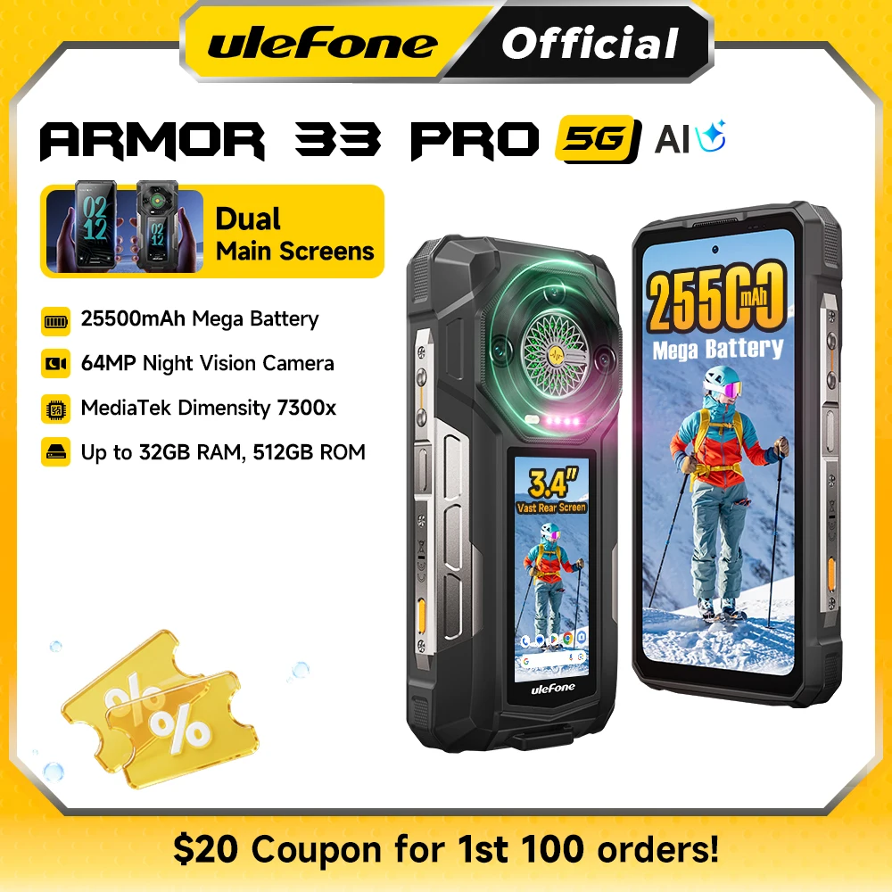 Ulefone Armor 33 Pro 5G Rugged Phone 25500mAh 512GB ROM 6.95” 120Hz 3.4