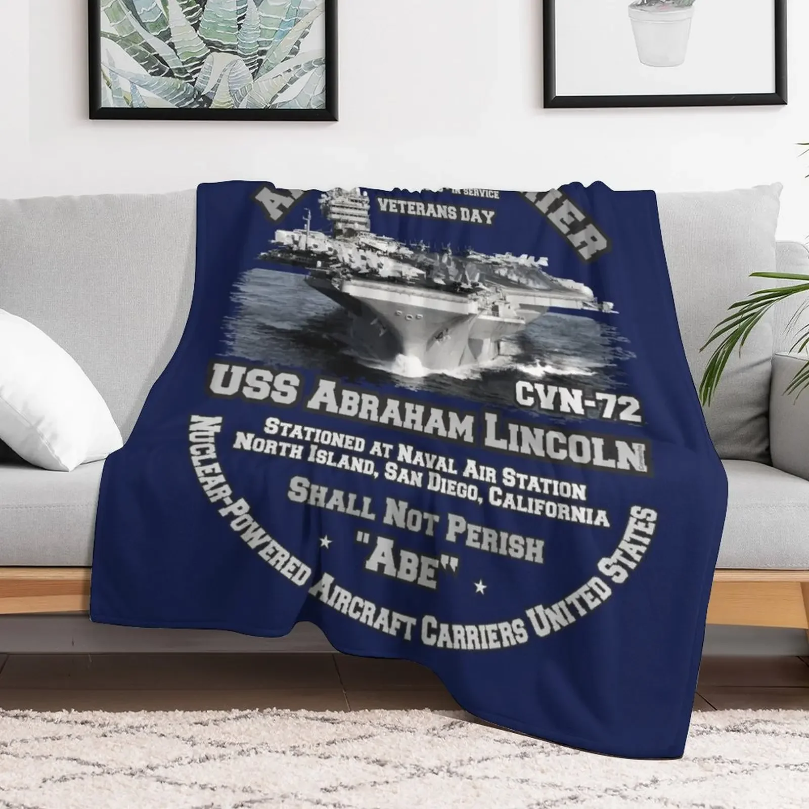 USS Abraham Lincoln (CVN-72) Aircraft Carrier Veterans Throw Blanket Stylish Couch Blanket for Home Living Room