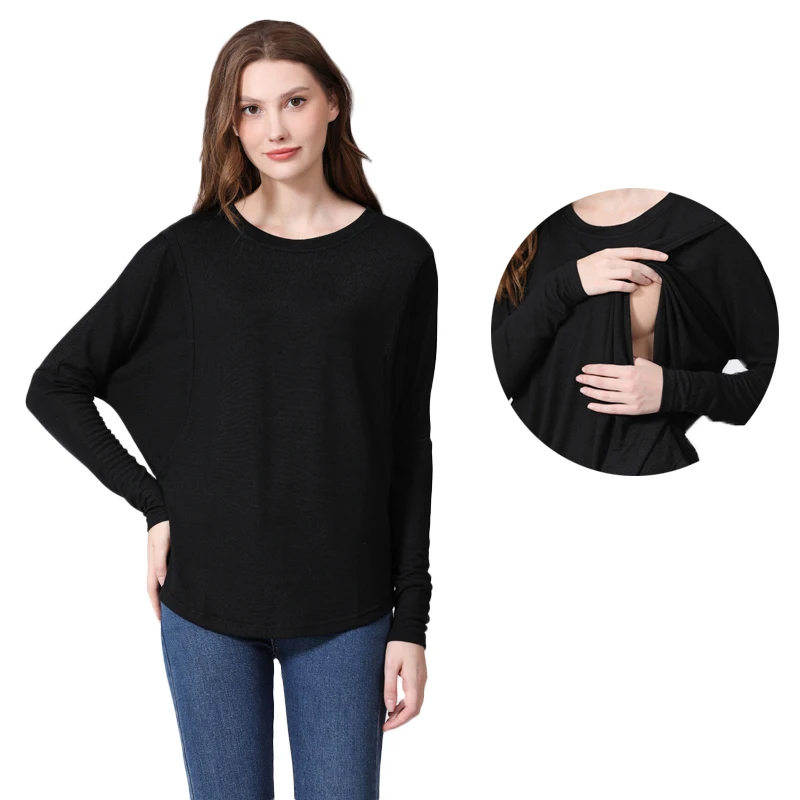 

Maternity Clothes Pregnant Women Nursing Tops Breastfeeding T-shirt Pregnancy Black Tees Spring Autumn Shirt for Postpartum