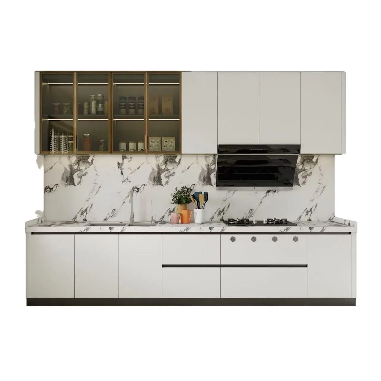 Kitchen Cabinets, Hanging Cabinets, Shelves, High-end Wall Cabinets, Bar Counter, Quartz Rock Slab, Dining Side Cabine