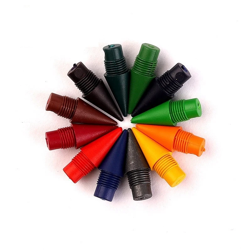 12PCS Replaceable 12 Colors Eternal Pencil Nib tip No Ink HB Pencil Writing Art Sketch Stationery Kawaii School Supply