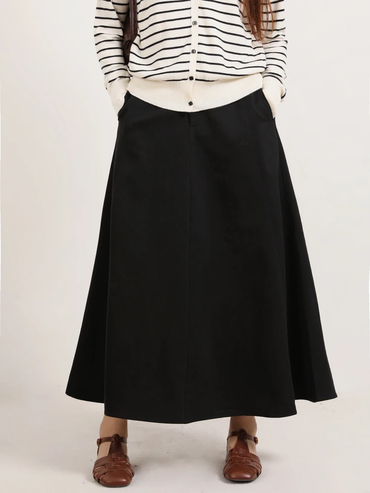 

Ele Oversized Umbrella Skirt Midi Slimming f-length Cotton Spring Autumn Retro Faion Commute High Waist Zipper