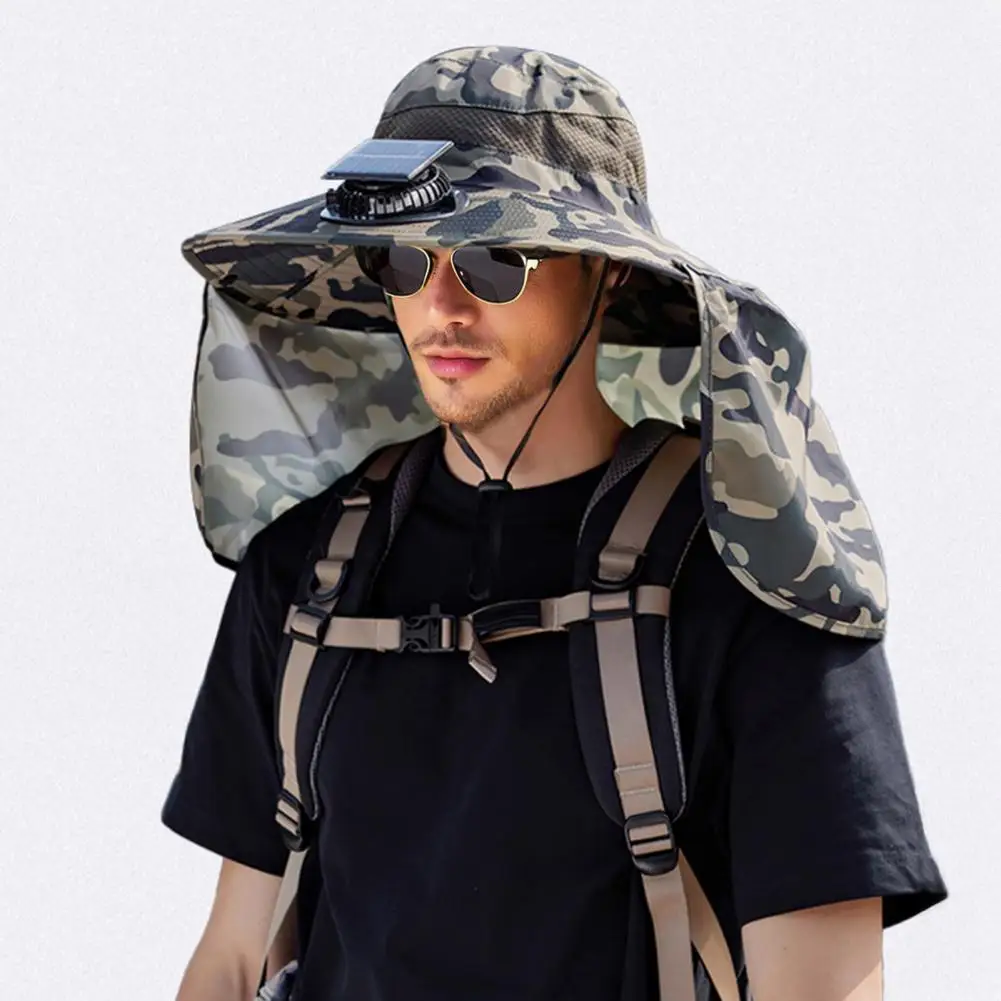 

Summer Outdoor Fishing Caps Rechargeable Solar Fan Cap Camouflage Print Sun Hat with Dual-power Fan Design Fishing Accessories