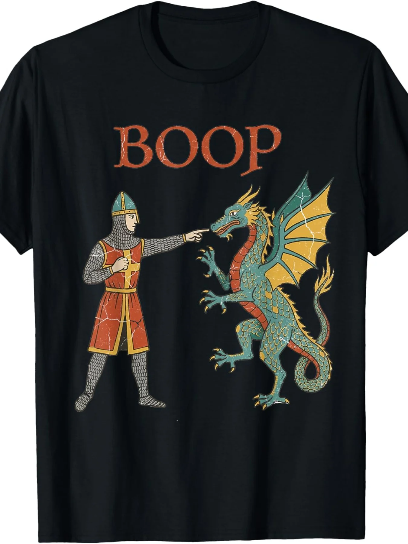 Boop Medieval Knight & Dragon T-Shirt for Men & Women - Funny Suitable for - Casual Wear, Themed Events, Renaissance Fairs, Costume Parties - Machine Washable Graphic Tee with Knight Dragon