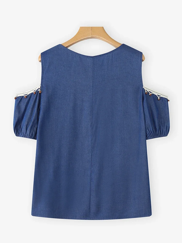 VONDA Women Blouse Sexy Cold Shoulder Solid Short Sleeve Tunic Tops 2025 Summer Casual Loose Fashion Shirts Elegant Office Blusa