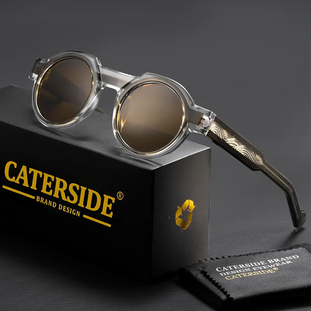 CATERSID Vintage Herren Runde Sonnenbrille PC-Rahmen Kernverstärkter Bügel Dickes Rahmenmaterial UV400-Schutz Modische Unisex-Sonnenbrille