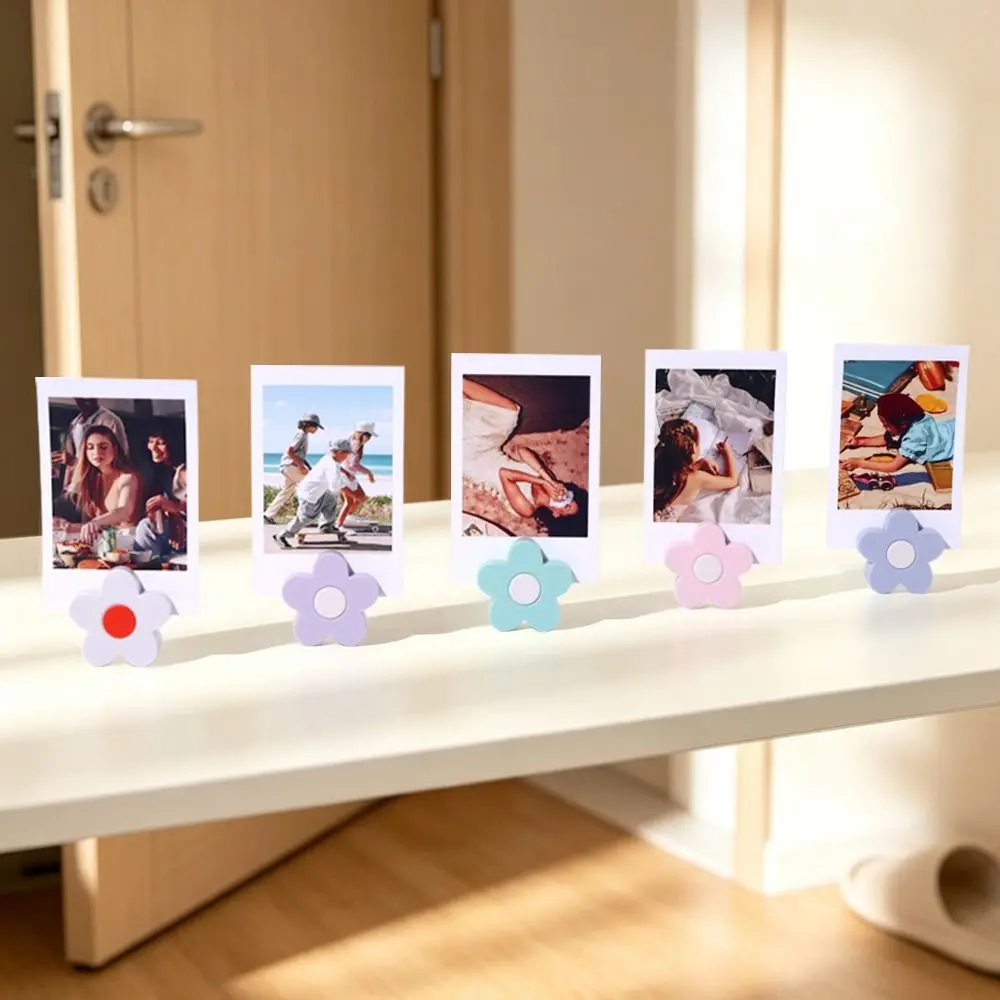 5PCS 3D Flower Shape Flower Photo Clip Freestanding Stable Desktop Memo Holder Multicolor Mini Postcard Holder Desk Decoration