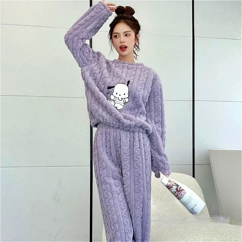 Sanrio Pochacco Comfort Cotton Velvet Set Kawaii Cartoon Anime Character Accessories Women's Thickened Soft Pajamas Home Clothes