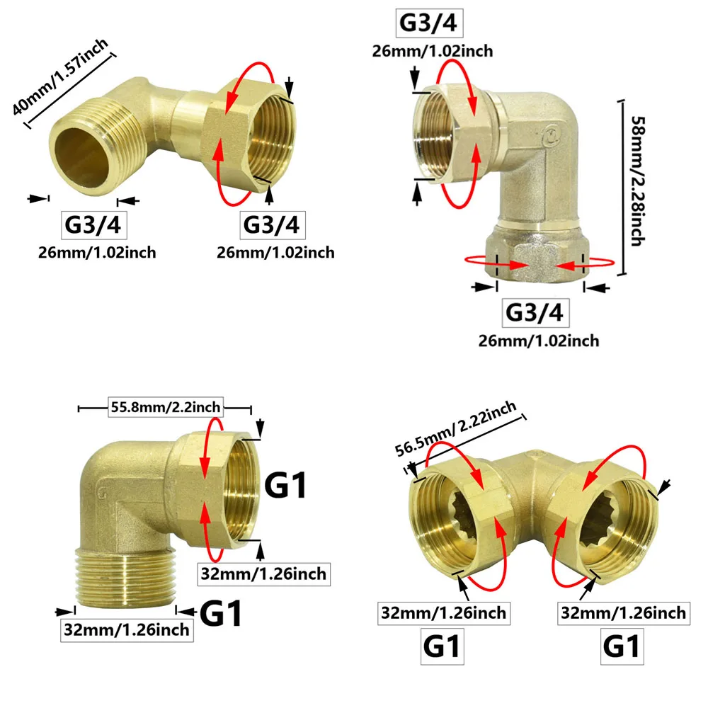

Brass 3/4 1inch Male Female Thread Connector Elbow Copper Repair Fittings Copper Metal Threaded Water Pipe Connector