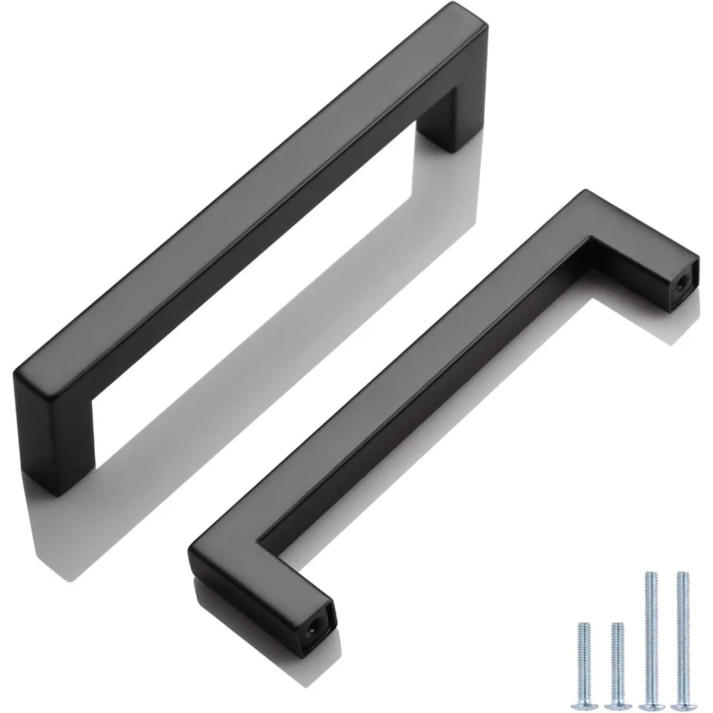 200 Pack Black 5 inch (128mm) Hole Centers Square Bar Cabinet Pulls Drawer Handles Stainless Steel Modern Hardware for Kitchen