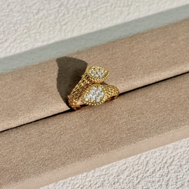 Cameo Double Headed Snake Ring Water Drop Ring 925 Silver Synthetic Zircon Full Diamond Gold Open Rings Vintage Jewelry