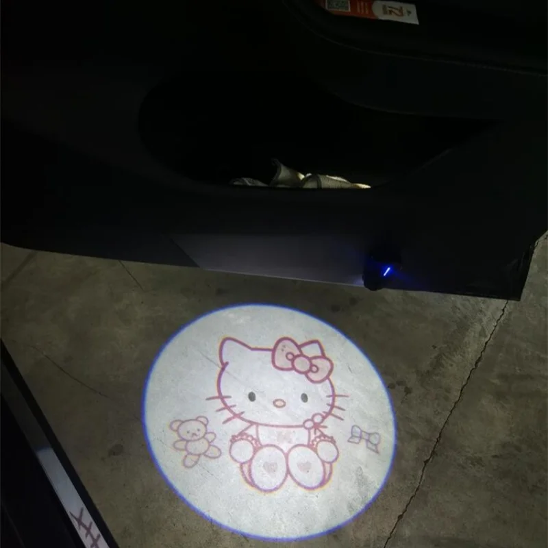 Hello Kitty Car Welcome Light High Definition Projector Hd Ambient Light Induction Open The Door Safety Signal Lamp Decoration