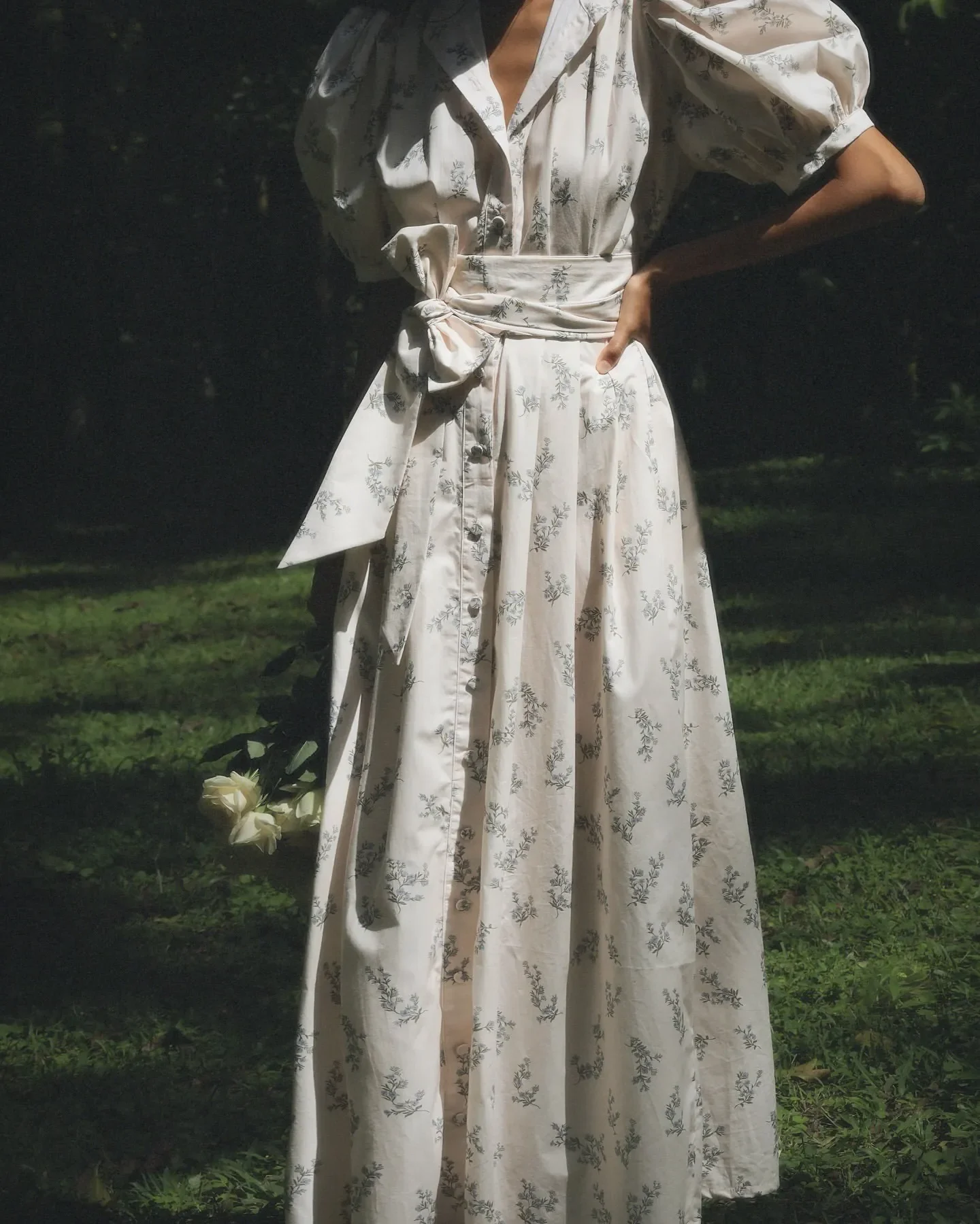 

100% Linen Women's Flower Print Robe Spring 2025 Turn-down Collar Single Breasted Long Sleeve Elegant Ladies Midi Dress