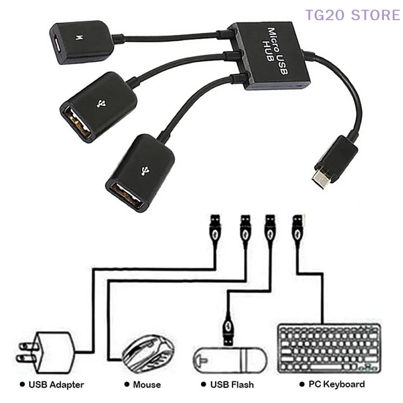 3in1 Micro USB To 2 OTG 3 Port HUB Cable Splitter Micro-USB Type-C Adapter Converter For Tablet Android Mouse Keyboard