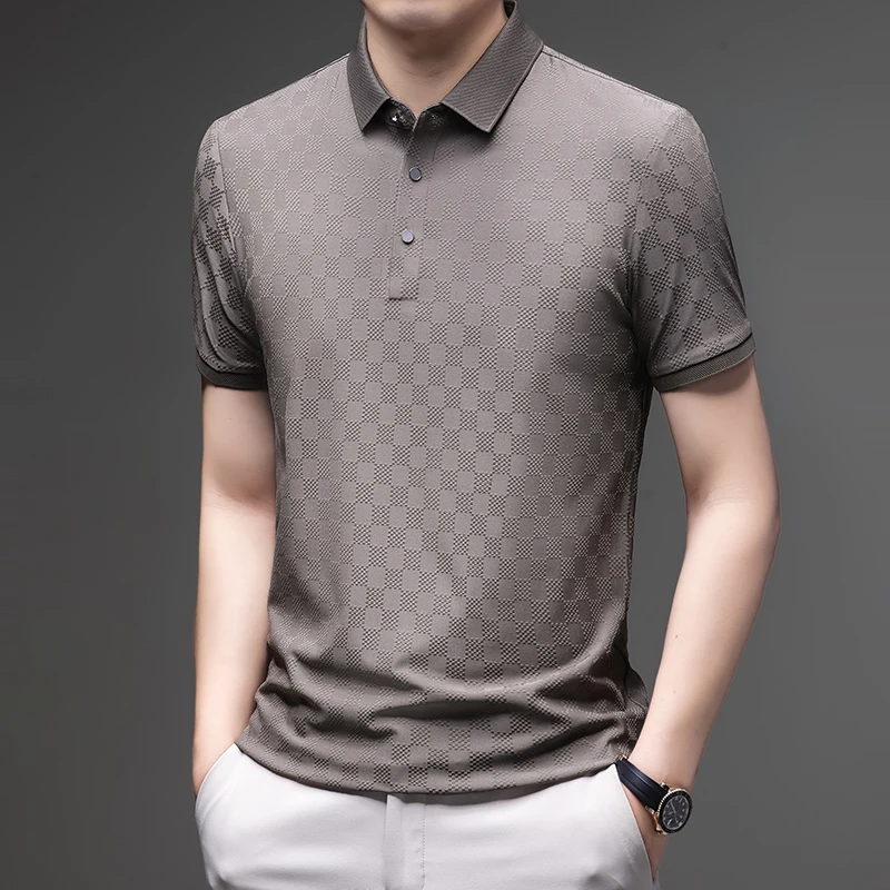 Light and High-end Jacquard Short-sleeved T-shirt  Men Middle-aged Business Casual Half-sleeved Fashionable Ice-sensing Top